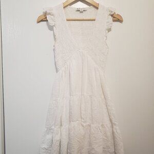 Hyfve White Ruffle Mini Dress with V-Neck – Size S